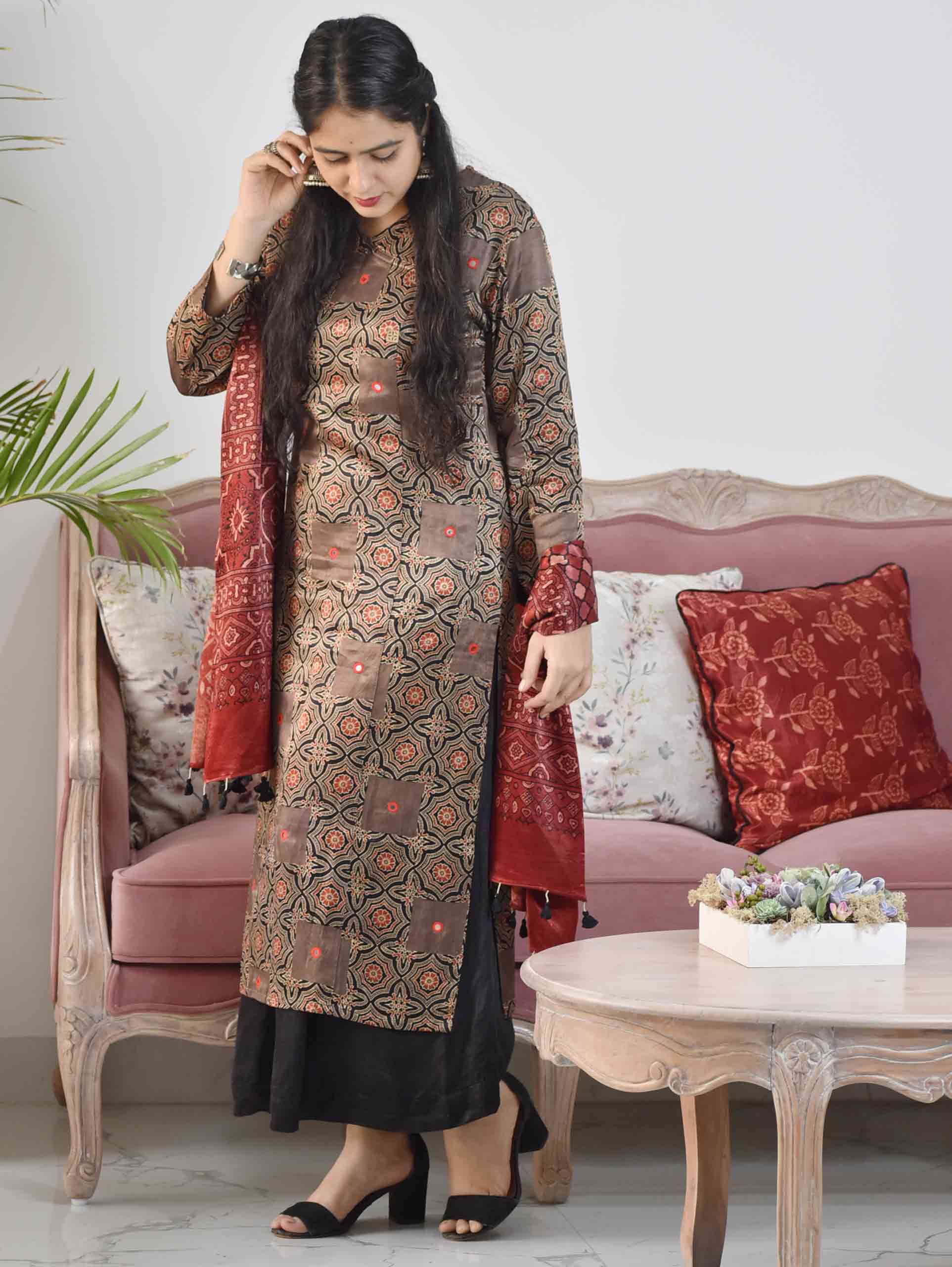 Buy Daily Wear Applique Work Khadi Cotton Brown Kurti Online From Surat  Wholesale Shop.